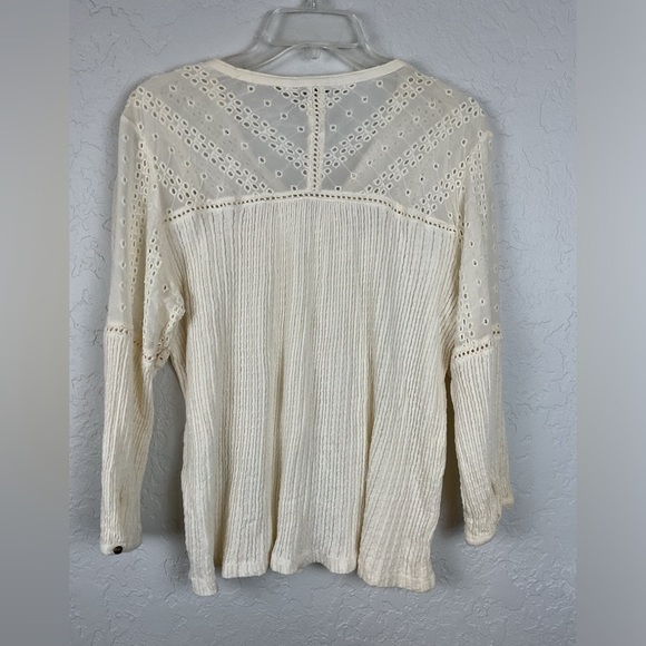 Women’s Lucky Brand Cream Eyelet Knit Peasant Boho Top Tassels Size Large - Picture 8 of 8